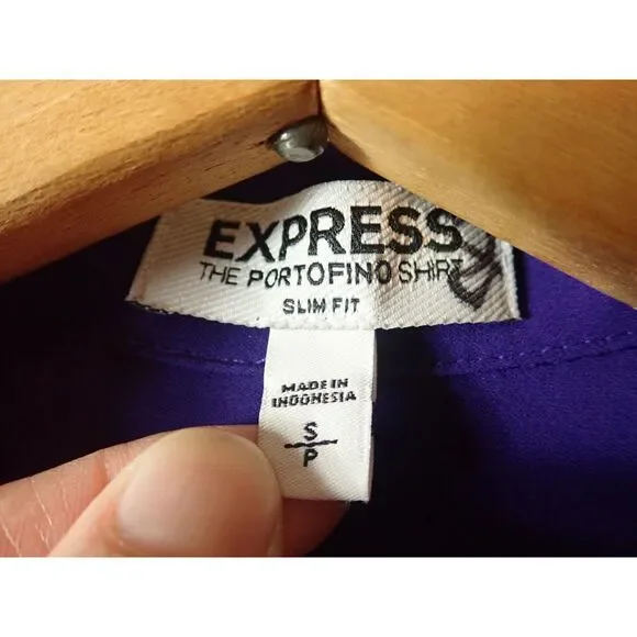 Express Portfolio Shirt Blouse Slim Fit Small Petite Purple Blue Button Front - Picture 6 of 7